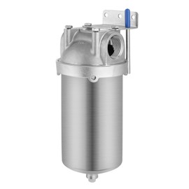 Amwater NSF/ANSI 42 Stainless Steel Whole House Water Filter Housing, 5" x 2.5" Sediment Water Filter System for Heavy Duty, Well & City Water, 1/2" NPT Port, Drain Valve Style C