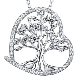 Zavest Birthday Gifts forWomen Tree of Life Love Heart Pendant Necklace Wife April Birthstone Simulated Diamond Jewellery 925 Sterling Silver