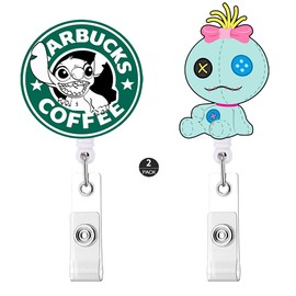 ZOSTLAND Blue Coffee Blue ET Monster Baby Cartoon Cute Retractable Badge Reel, Holder for Office Work Nurses ID and Name Tag with Metal Back Clip, 28 inch Cord Extension (2Pack Alien)