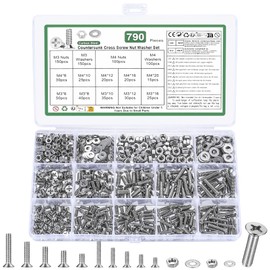 790 Piece M3 M4 Screws Set, Countersunk Screws Nuts Set, Flat Head Screws and Nuts Set, Phillips Machine Screws Assortment Kit with Washers Set (Silver, M3 M4)