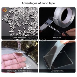 TUNEZ® Reusable Double-Sided Nano Tape, Traceless, Multipurpose Nano Grip Tape, Removable and Sticky, Anti-Slip Tape for Home (White_3 Meters, White)