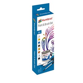 Humbrol AA9062 Enamel Paint and Brush Metallic Set - 8 x 14ml 3 x Brush