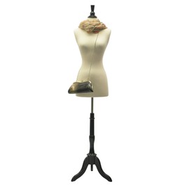 YuanKanJu (JF-FWPW-4+One Free Black Cover+BS-02BKX) Size 2-4 White Female Pinnable Dress Form Mannequin with Tripod Black Wood Base+ Cap