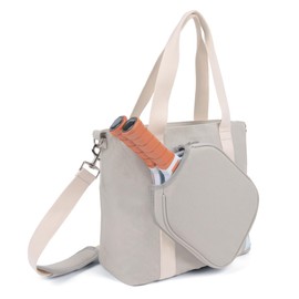 Pickleball Bag for Women & Men - Large Gray Pickleball Tote Bag with Fence Hook, Durable Canvas Tote, Bag with Adjustable Strap, Stylish Pickle Ball Bag for 2 Paddles and Shoes, Pickleball Gift