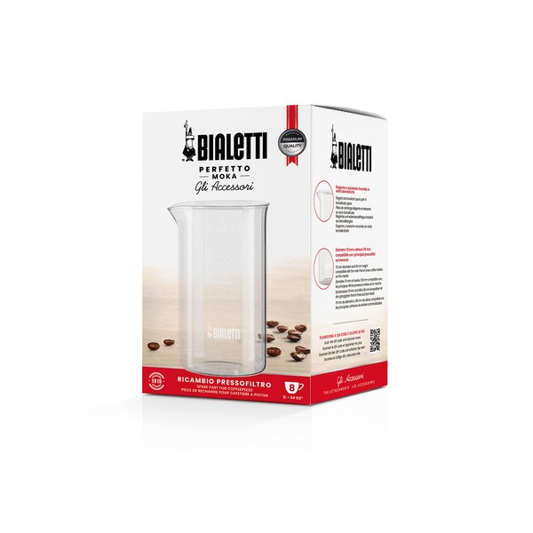 Bialetti 1 Litre 8 Cup Bialetti Cafetiere Spare Glass, Transparent