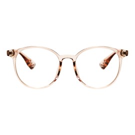 KAEOISFU Occhiali da lettura rotondi trasparenti Uomo Donna, Montatura trasparente Occhiali da computer con filtro luce blu Occhiali per aiuti visivi Occhiali da lettura per computer, Light Brown-010