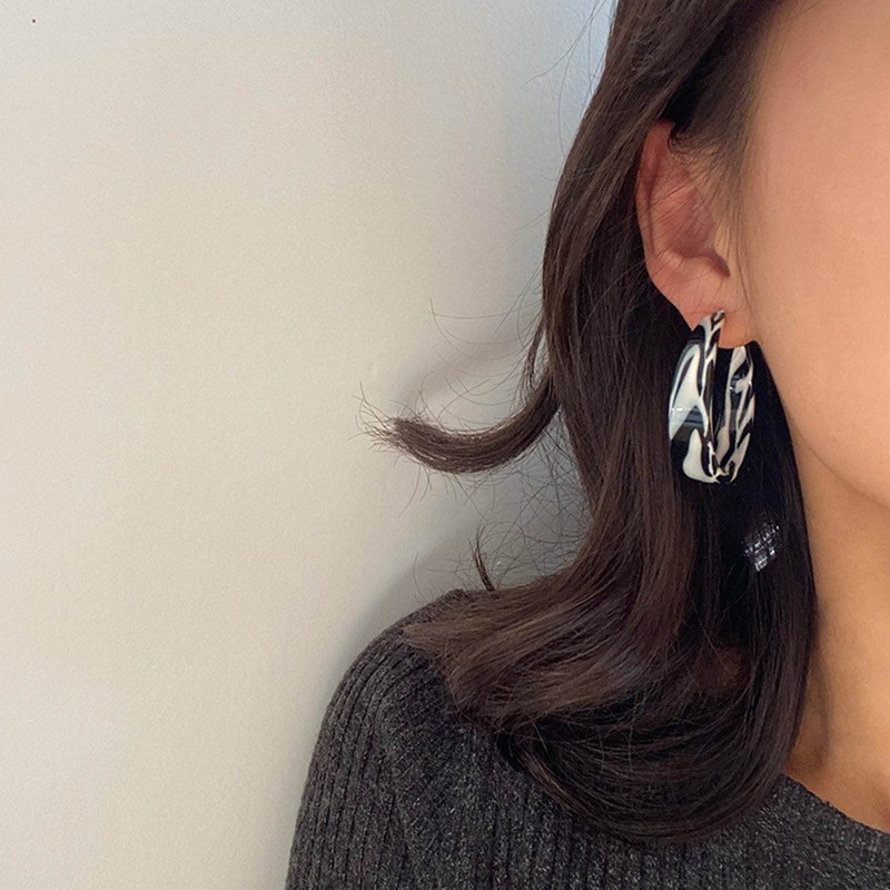 Aneneiceera Zebra Print Drop Earrings Speckled Open Hoop Dangle Stud