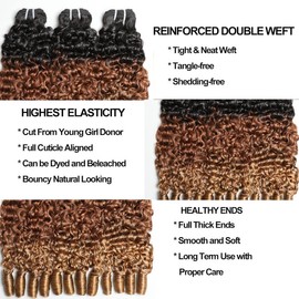 VIPbeauty Ombre Blonde Burmese Curly Human Hair Bundles Unprocessed Burmese Raw Hair Extension Real Human Hair Natural Color Spiral Hair Weft Extensions Quick Weave Bundle:_18 Inch (4*4 Closure)