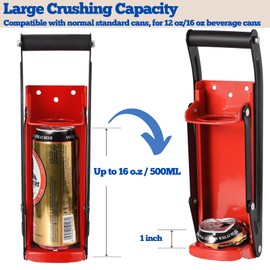 MinliGUY Aluminum Can Crusher, Heavy Duty Can Crusher Wall Mounted, for up to 16oz/500ML Drinks Cans, Can Smasher For Recycling with Bottle Cap Opener-Red