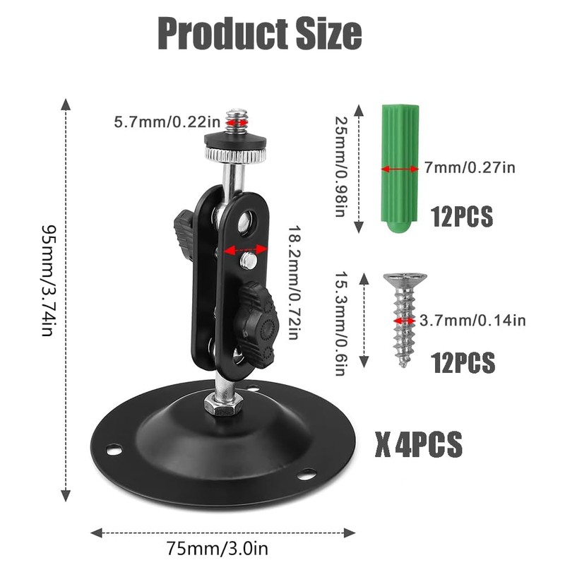 Fonyiunce Pack of 4 Camera Wall Mounts, 360° Adjustable, for