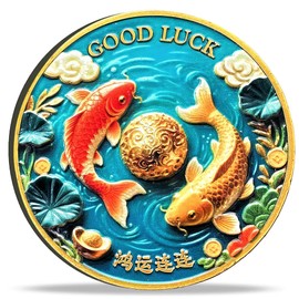 Koi Fish Lucky Coin - Symbol of Prosperity & Fortune, Lottery Ticket Scratcher Tool, Good Luck Charm Challenge Coin, Chinese New Year Gift