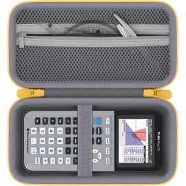 Baval Hard Calculator Carrying Case Compatible with Texas Instruments TI-84 Plus CE/TI-Nspire CX II CAS Calculator(Gray Case,Yellow Zipper)
