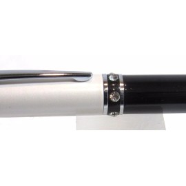 TERZETTI Diamond ROLLERBALL Pen-BLACK BODY/WHITE CAP METAL BODY+POUCH+GIF