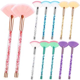 12 Piezas Brochas de Abanicos para Máscarilla Facial Cepillo de Abanico Facial con Mango de Arena Movediza Brillante Pinceles de Cara Suaves Aplicadores Herramientas Faciales con Bolsa (Colorido)