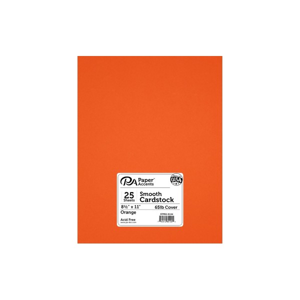 PA Paper Accents Smooth Cardstock 8.5" x 11" Orange, 65lb