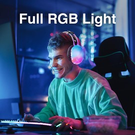 Laser RGB Wireless Bluetooth Headphones, RGB Lighting, 6 Hrs Playtime, Adjustable Headband - Supports AUX & Micro SD, USB C Charging - Compatible with Smartphone, Tablet, Laptop, MP3 Player