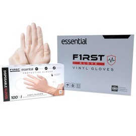 First Glove 6 Mil Essential Clear Vinyl Disposable Gloves - Hand Gloves for Food Handling & Cleaning, Multipurpose Use - Disposable Glove with Enhanced Grip, Hand Protection & Latex-Free- Small,100ct