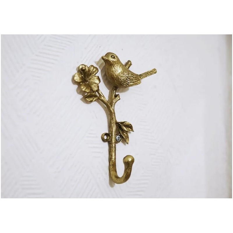 Fyne-Finds Metal Gold Bird on Branch Single Hook Coat Key