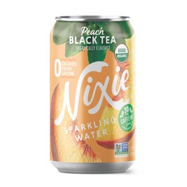 Nixie Sparkling Water, Peach Black Tea, Lightly Caffeinated (30mg) | 12 fl oz cans, 24 pack | Organic, Vegan, Non-GMO, Gluten Free, 0 Calories, 0 Sugar, 0 Sodium