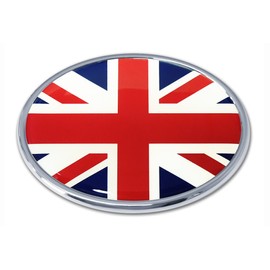 Elektroplate Premium United Kingdom Union Jack Flag Oval All Metal Chrome Emblem for Cars, Trucks, and All Auto | Universal Fit at 3.6" x 2.5" | Weatherproof