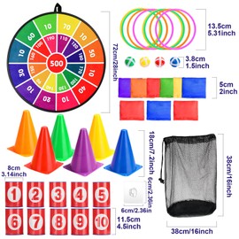 Hungdao Hungdao 3 Sets Carnival Games Combo Set, Dart Board with Balls Plastic Cones Ring Bean Bags Toss Game for Boys Girls Adults Family Birthday Yard Indoor Outdoor(Bright Color,Classic Style)