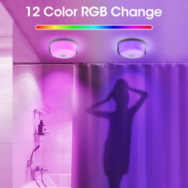 Funlenry Funlenry Rechargeable Shower Light No Wiring - 15 Color Changing Mood Light for Shower Bathroom Closet Bedroom Livingroom, 2 Pack