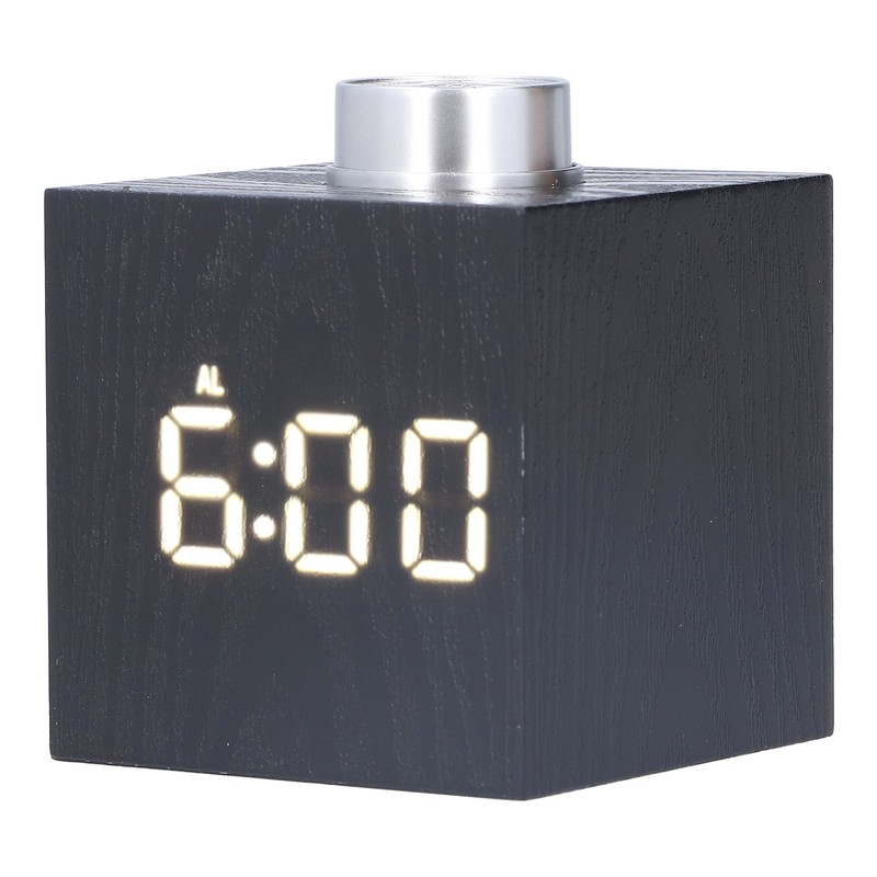 LED Knob Alarm Clock Digital Thermometer Display Imitation Wood Grain