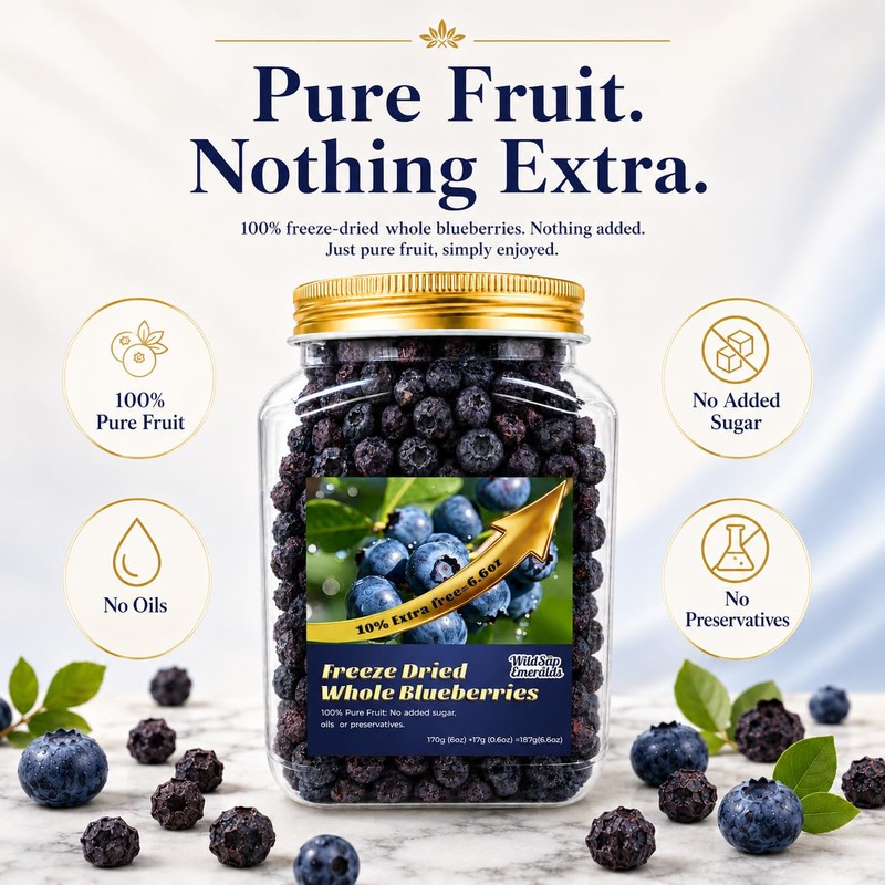 Freeze-Dried Whole Blueberries (6.6 oz / 187g) - Natural Crunchy