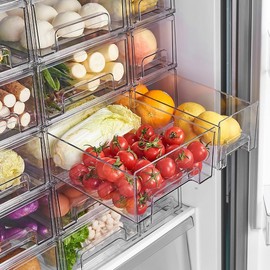 W.C.I. Fridge Drawers - Clear Stackable Pull Out Refrigerator Organizer Bins - Food Storage Containers for Kitchen, Refrigerator, Freezer, Vanity & Fridge Organization and Storage (2 Pack | Large)