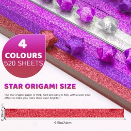 Bagentry 520 Sheets Glitter Origami Star Paper, 5 Colors Purple Gradient Single Sided Strips, Colourful Decoration Lucky Star Folding Paper for Art Crafts Gift DIY School Supplies