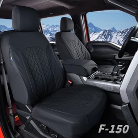 Truckiipa F150 Seat Covers Full Set Leather Waterproof Car Seat Cover Seat Protector Custom Fit for 2015-2024 Ford F150 SuperCrew, 2017-2024 F250 F350 F450 Super Duty Crew Cab, Full Set, Black