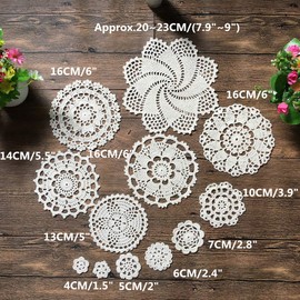 MINDPLUS Set of 12 Hand Crochet Doilies Cotton Crocheted Lace Doilies 1-8 Inches Round White Vintage Wedding Crafts (12pcs White)