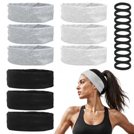 9 Piezas Bandas para el Cabello Deportivas, Diademas Deportiva Mujer y Hombre, Absorbe el Sudor, Antideslizante, para Yoga, Fitness, Ciclismo y Viajes
