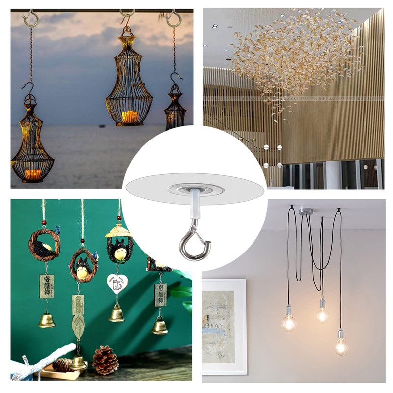Crhexpva No Hole Adhesive Ceiling Hooks for Hanging Light Plants,Sticky