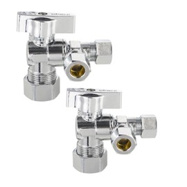 (Pack of 2) EFIELD 1/4 Turn Dual Compression Outlet Angle Stop Valve,1/2" NOM (5/8" OD) x (3/8 inch x 3/8 inch), Chrome Plated Brass Made,(VALVE206)
