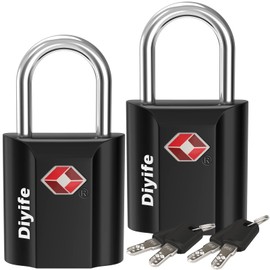 TSA Lock [4 Keys] Diyife Padlock for Small Suitcases, Bag Lock, Outdoor Rustproof Suitcase Lock for International Travel, School, Office, Company, Travel, Security Goods (Black, 2 Pack)