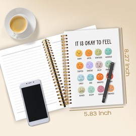 WARDOS Feelings Emotions Chart Mental Health Notebook Journal 5.5x8.3, It Is Okay to Therapy Journaling for Women Teens, Inspirational Guided Journal for Mental Health, Psychology Gifts