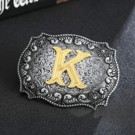 HUABOLA CALYN 2 Pieces Western Cowboy Belt Buckle Bolo tie Set for Men Golden Initial Letter ABCDMJR to Z Costume (K)
