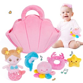 OUOZZZ Baby Mermaid Toy from 1 2 3 Years - 6 Pieces Plush Mermaid Doll Plush Toy Play Set with Sound, Children's Toy Baby Gifts for Girls Boys 28 cm