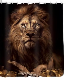 KOMLLEX Lion Shower Curtain for Bathroom Decor 60Wx72H Inches Men Golden Coins King African Masculine Jungle Vintage Wildlife Funny Animal Safari Cool Fabric Waterproof Polyester 12 Pack Hooks