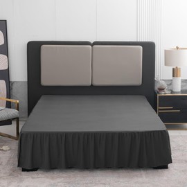 Falda de cama negra de tamaño matrimonial con volantes con esquinas divididas, falda de cama completa de 16 pulgadas de caída, falda de cama de tamaño matrimonial negra para falda de cama con volantes