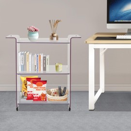 3-Tier Serving Carts with Wheels, 28" L x 11.8" W x 28.7" H PC Material Cart with Casters Lockable, Rolling Serving Cart for Home, Kitchen, Office(Clear)