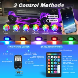 4Pods Upgraded Segmented Metal RGB LED Rock Lights Kit with APP/RF Remote Control, Underglow Lights Waterproof Bright Multi Color 12v Underbody Light for Trucks Pickup Jeep ATV UTV Golf Cart RZR SXS