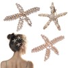 NICENEEDED 3 PCS Starfish Hair Clips, Gold Rhinestone Pearls Crystal