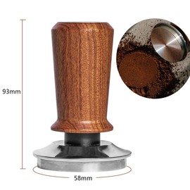 Allalley 58 mm Espresso Tamper with Ripple Base, Spring Loaded Coffee Tamper Made of Stainless Steel with an Elegantly Shaped Real Wood Handle, Caliberated to 30 lbs Contact Pressure (58 mm)