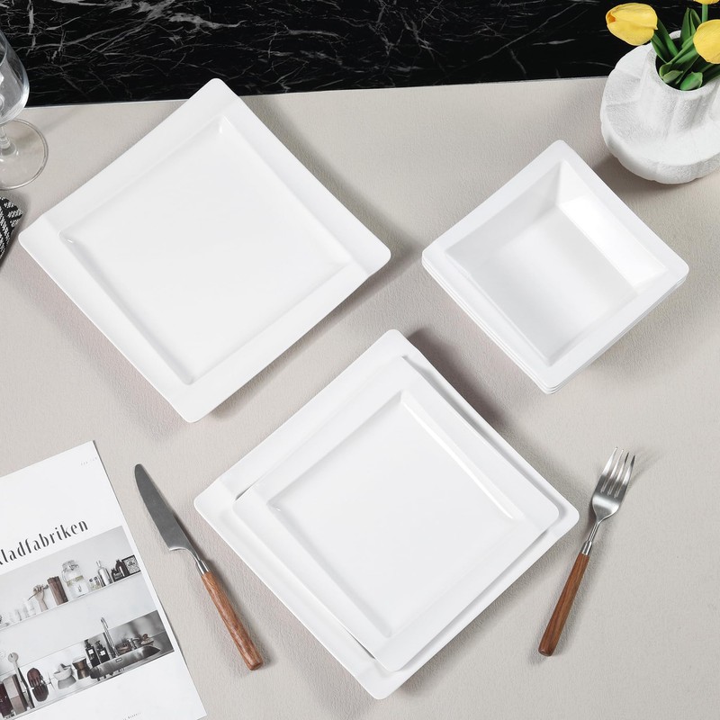 Yummost Square Melamine Dinnerware Sets of 12 Pcs,Square Plates and