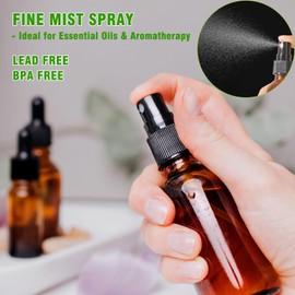 YUNFOOK 2oz Amber Glass Spray Bottles for Essential Oils, Hair, Skincare, Cleaning & Travel,2-Pack Small Empty Spray Bottle