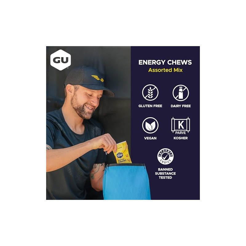 Gu Energy Chews, Variety Pack Energy Gummies with Electrolytes, 12