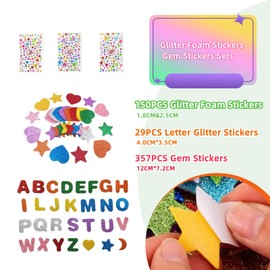 MSACC 536PCS Colorful Glitter Foam Stickers & Gem Stickers Sets Self Adhesive Stars Heart Shapes Letter Glitter Stickers wtih Self Adhesive Rhinestone Stickers for Crafts Greeting Cards DIY Crafts