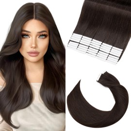 Elailite 24 Inch Tape in Hair Extensions Real Human Hair Long 40 Pcs 100g #2 Dark Brown Seamless Skin Weft Real Remy Hair Extension Straight